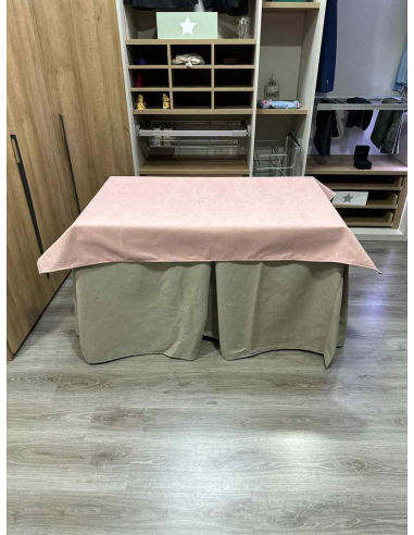 Conjunto Completo Antimanchas Aterciopelada Triplegrueso color Beige con Tapete Liso Rosa