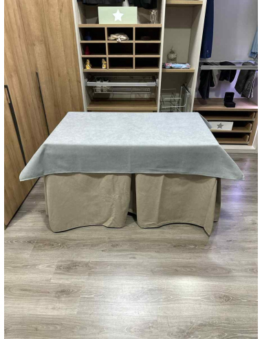 Conjunto Completo Antimanchas Aterciopelada Triplegrueso color Beige con Tapete Liso Gris