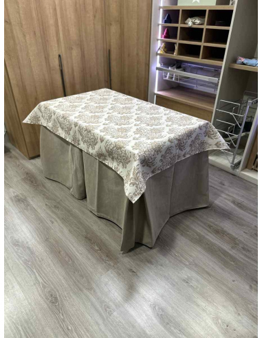 Conjunto Completo Antimanchas Aterciopelada Triplegrueso color Beige con Tapete Vintage