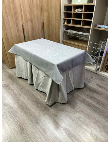 Conjunto Completo Antimanchas Aterciopelada Triplegrueso color Marfil con Tapete Liso Gris