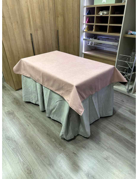 Conjunto Completo Antimanchas Aterciopelada Triplegrueso color Marfil con Tapete Liso Rosa