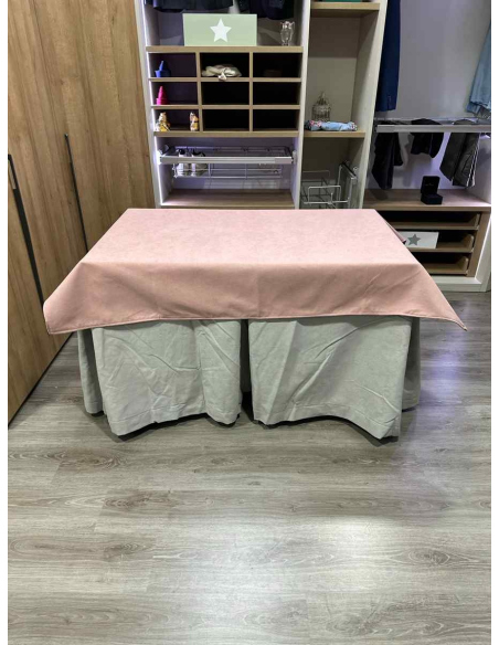 Conjunto Completo Antimanchas Aterciopelada Triplegrueso color Marfil con Tapete Liso Rosa