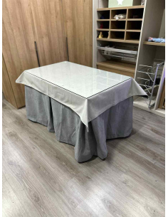 Conjunto Completo Antimanchas Aterciopelada Triplegrueso color Gris con Tapete Liso Marfil