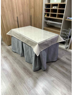 Conjunto Completo Antimanchas Aterciopelada Triplegrueso color Gris con Tapete Liso Beige