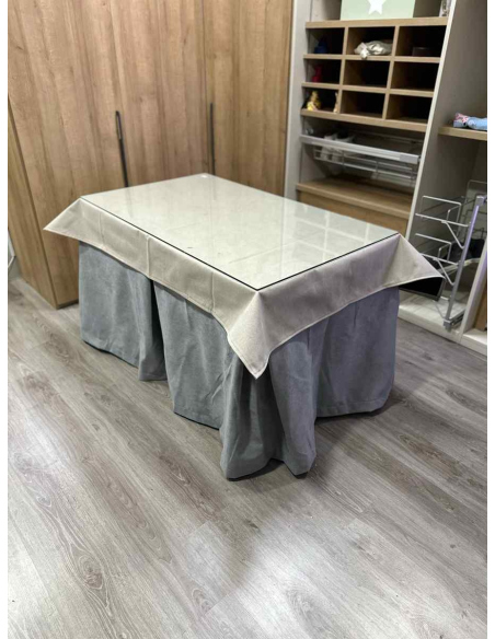 Conjunto Completo Antimanchas Aterciopelada Triplegrueso color Gris con Tapete Liso Beige