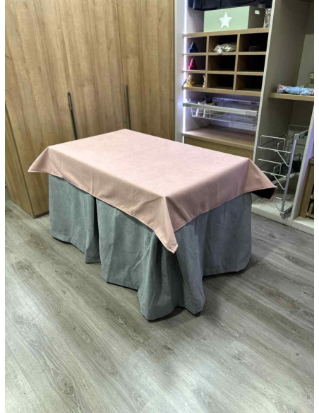 Conjunto Completo Antimanchas Aterciopelada Triplegrueso color Gris con Tapete Liso Rosa