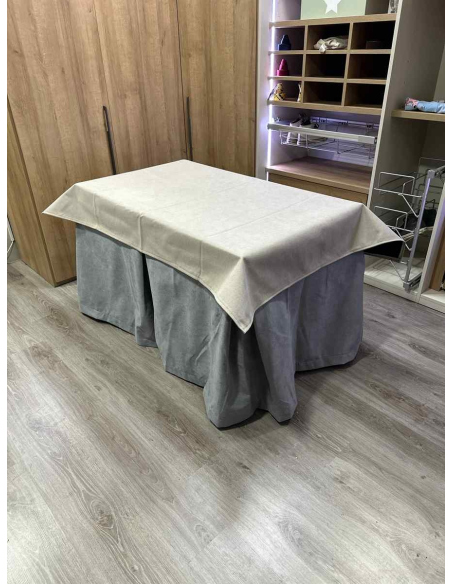 Conjunto Completo Antimanchas Aterciopelada Triplegrueso color Gris con Tapete Liso Beige