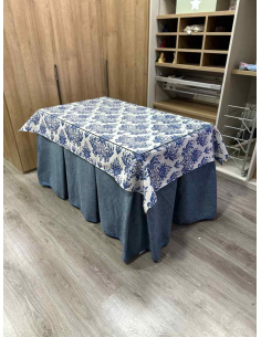 Falda de Mesa Camilla Antimanchas Extragruesa Ultraeficiente Azul con Tapete Mosaico Blue
