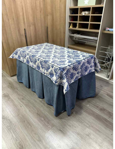Falda de Mesa Camilla Antimanchas Extragruesa Ultraeficiente Azul con Tapete Mosaico Blue