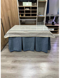 Falda Mesa Camilla Antimanchas Extragruesa Ultraeficiente Azul con Tapete Estriado 2