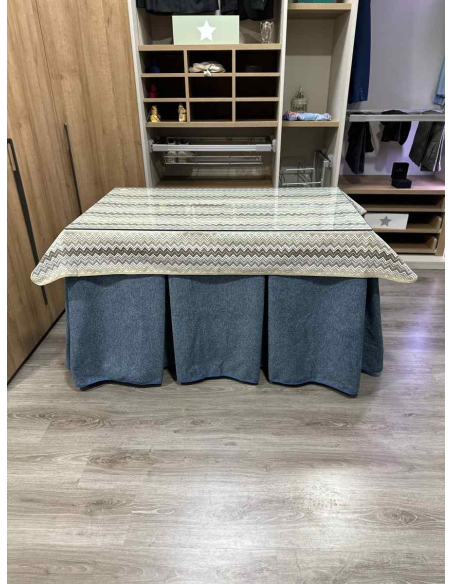 Falda Mesa Camilla Antimanchas Extragruesa Ultraeficiente Azul con Tapete Estriado