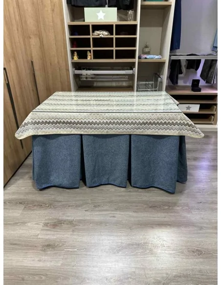 Falda Mesa Camilla Antimanchas Extragruesa Ultraeficiente Azul con Tapete Estriado