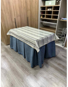 Falda Mesa Camilla Antimanchas Extragruesa Ultraeficiente Azul con Tapete Estriado