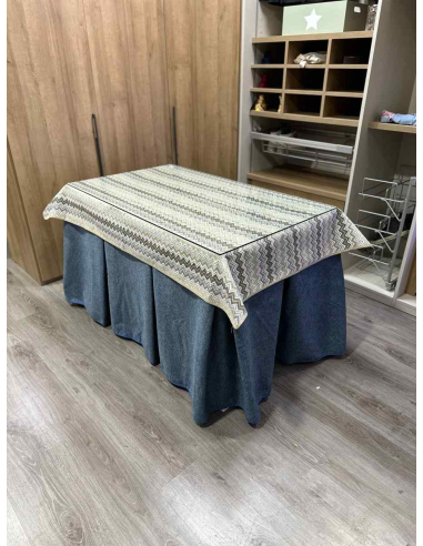 Falda Mesa Camilla Antimanchas Extragruesa Ultraeficiente Azul con Tapete Estriado