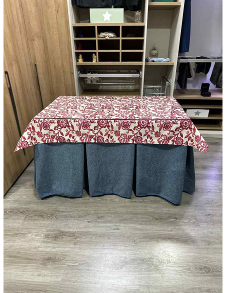 Falda Mesa Camilla Antimanchas Extragruesa Ultraeficiente Azul con Tapete Floral