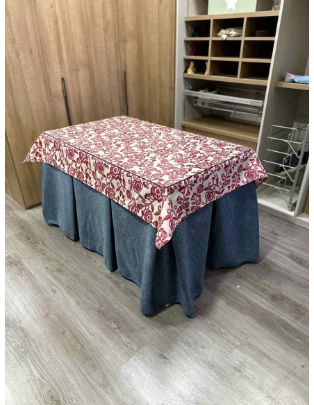 Falda Mesa Camilla Antimanchas Extragruesa Ultraeficiente Azul con Tapete Floral