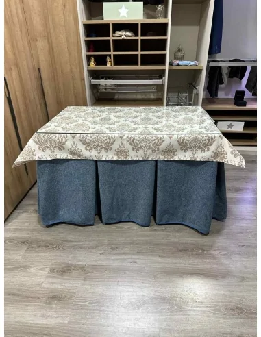 Falda Mesa Camilla Antimanchas Extragruesa Ultraeficiente Azul con Tapete Mosaico Chocolate