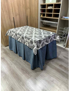 Falda Mesa Camilla Antimanchas Extragruesa Ultraeficiente Azul con Tapete Mosaico Negro