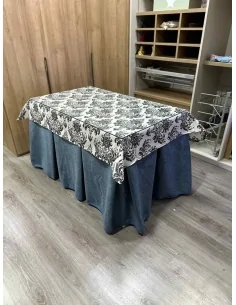 Falda Mesa Camilla Antimanchas Extragruesa Ultraeficiente Azul con Tapete Mosaico Negro