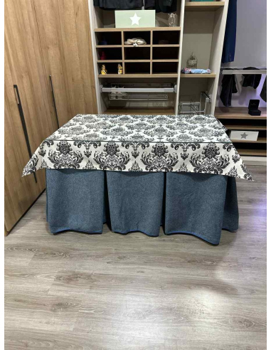 Falda Mesa Camilla Antimanchas Extragruesa Ultraeficiente Azul con Tapete Mosaico Negro