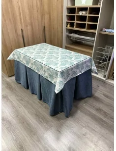 Falda Mesa Camilla Antimanchas Extragruesa Ultraeficiente Azul con Tapete Mosaico Turquesa