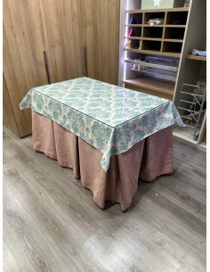 Falda de Mesa Camilla Antimanchas Extragruesa Ultraeficiente Rosa con Tapete Mosaico Turquesa