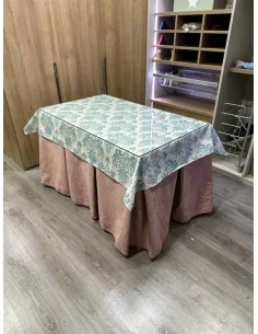 Falda de Mesa Camilla Antimanchas Extragruesa Ultraeficiente Rosa con Tapete Mosaico Turquesa