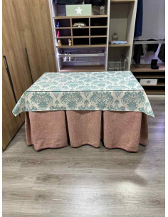 Falda de Mesa Camilla Antimanchas Extragruesa Ultraeficiente Rosa con Tapete Mosaico Turquesa 2