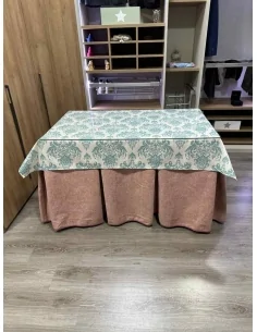 Falda de Mesa Camilla Antimanchas Extragruesa Ultraeficiente Rosa con Tapete Mosaico Turquesa 2