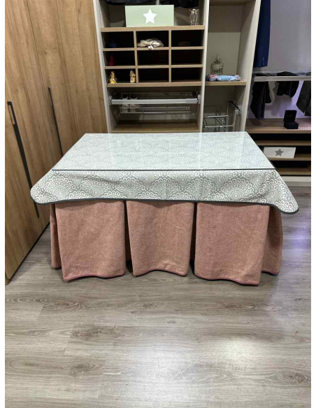 Ropa de Mesa Antimanchas Extragruesa Ultraeficiente Rosa con Tapete Sol