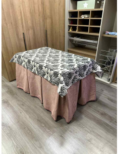 Falda de Mesa Camilla Antimanchas Extragruesa Ultraeficiente Rosa con Tapete Mosaico Negro