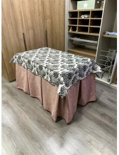 Falda de Mesa Camilla Antimanchas Extragruesa Ultraeficiente Rosa con Tapete Mosaico Negro