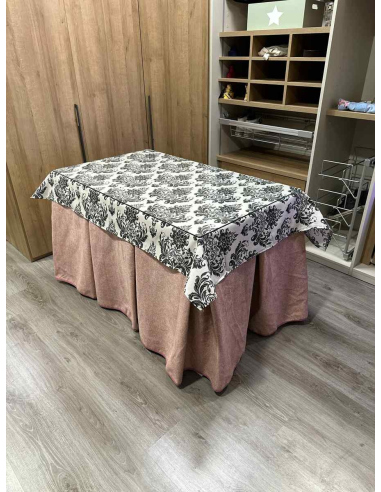 Falda de Mesa Camilla Antimanchas Extragruesa Ultraeficiente Rosa con Tapete Mosaico Negro