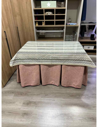 Falda Mesa Camilla Antimanchas Extragruesa Ultraeficiente Rosa con Tapete Estriado