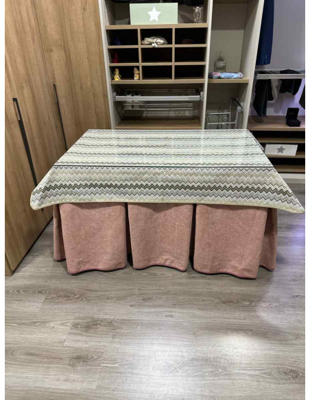 Falda Mesa Camilla Antimanchas Extragruesa Ultraeficiente Rosa con Tapete Estriado