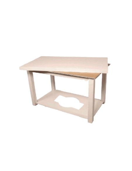 Mesa Camilla Rectangular Barnizada con Doble Tapa color Blanco Liso