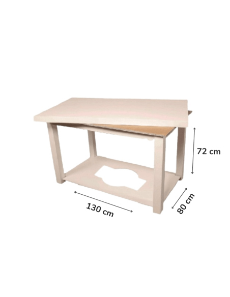Mesa Camilla Rectangular Barnizada con Doble Tapa color Blanco Liso