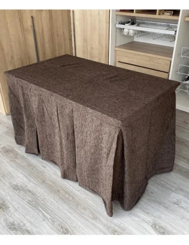 Mesa camilla con brasero - ropa de mesa marrón chenilla