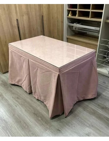 mesa camilla con brasero color rosa tejida triple grueso antimanchas