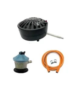 pack brasero de gas, goma y alcachofa