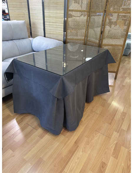 Conjunto Mesa Camilla Rectangular Forja Fina - Tarima Redonda - Color Negro