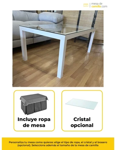 Conjunto Mesa Camilla Rectangular Forja Elevable Blanca