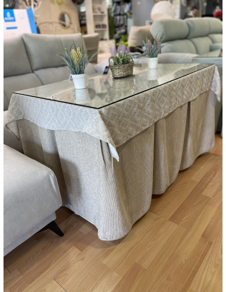 Ropa Chenilla Eco 8 Pliegues color Beige (incluye tapete)