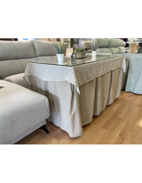 Conjunto Completo Chenilla Eco 8 Pliegues color Beige (incluye tapete)