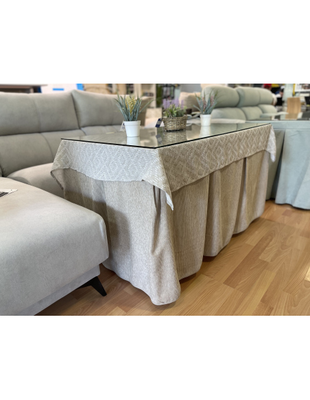 Conjunto Completo Chenilla Eco 8 Pliegues color Beige (incluye tapete)