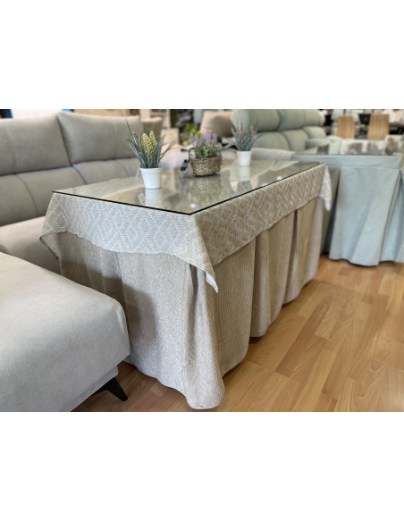 Conjunto Completo Chenilla Eco 8 Pliegues color Beige (incluye tapete)