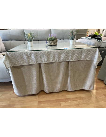 Conjunto Completo Chenilla Eco 8 Pliegues color Beige (incluye tapete)