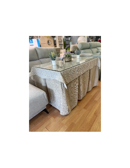 Conjunto Completo Chenilla Eco 8 Pliegues color Beige (incluye tapete)