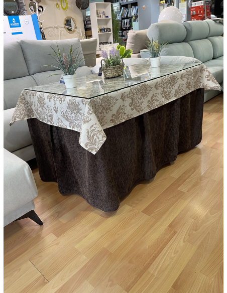 Conjunto Completo Chenilla Eco 8 Pliegues color Chocolate con tapete impermeable de diseño