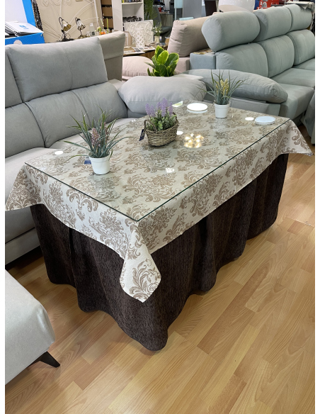 Conjunto Completo Chenilla Eco 8 Pliegues color Chocolate con tapete impermeable de diseño